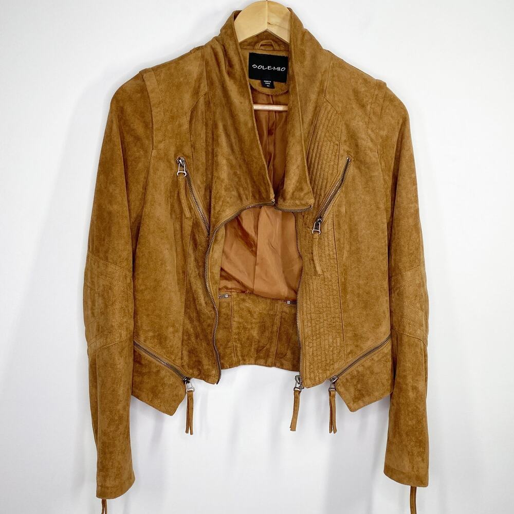 Solemio Brown Faux Suede Full Zip Long Sleeve Jacket Woman Small Country Western